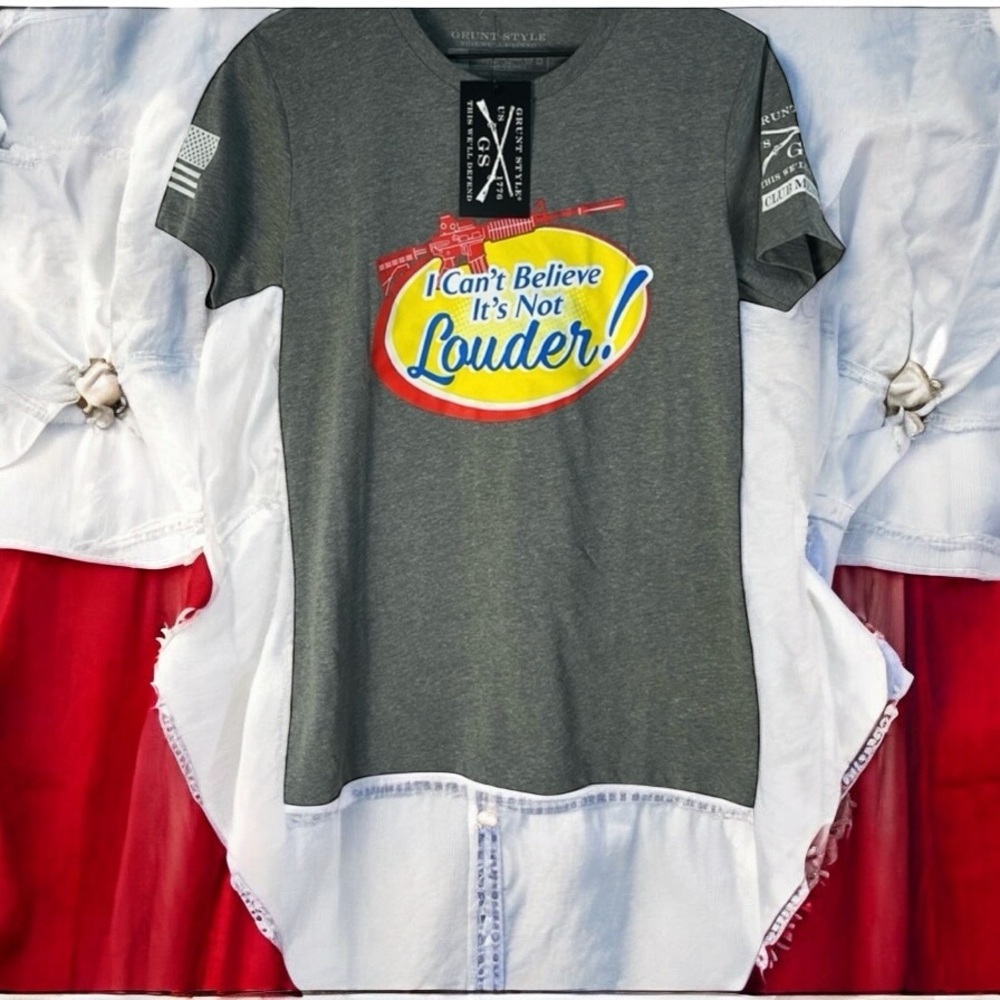 GRUNT STYLE ICAN’T BELIEVE IT’S NOT LOUDER GRAPHIC TEE SHIRT GRAY WOMEN’S SMALL